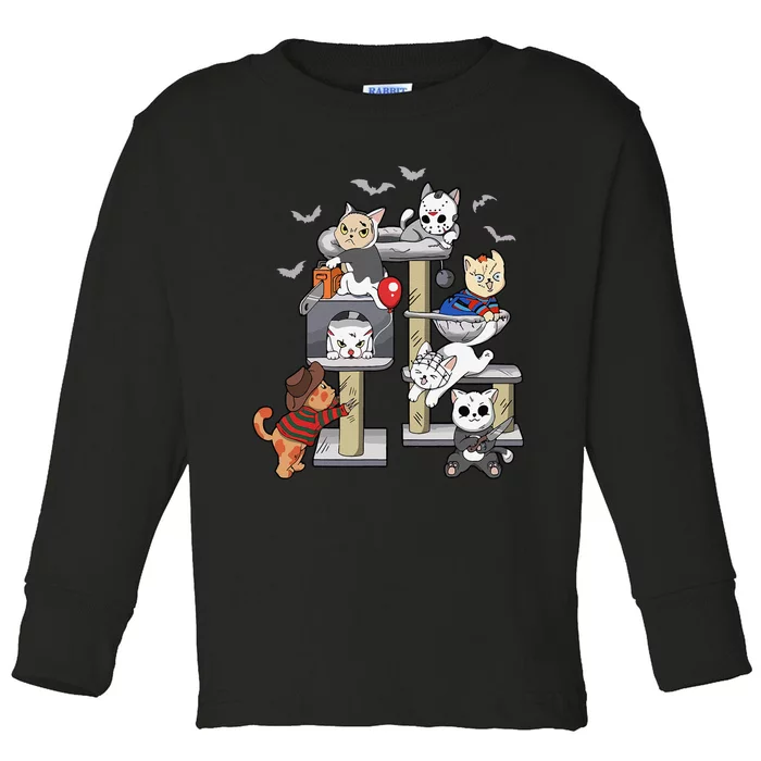 Funny Cat Horror Movies Cute Halloween Cat Lovers Matching Gift Toddler Long Sleeve Shirt