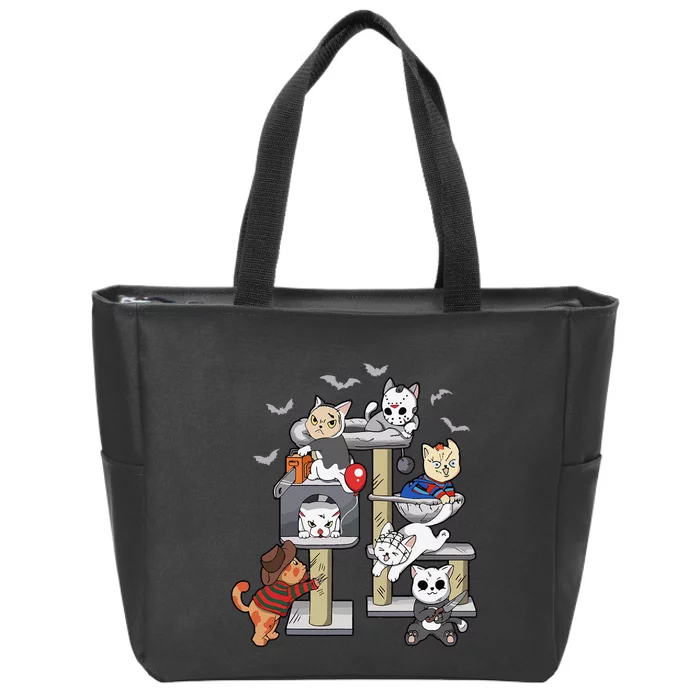 Funny Cat Horror Movies Cute Halloween Cat Lovers Matching Gift Zip Tote Bag