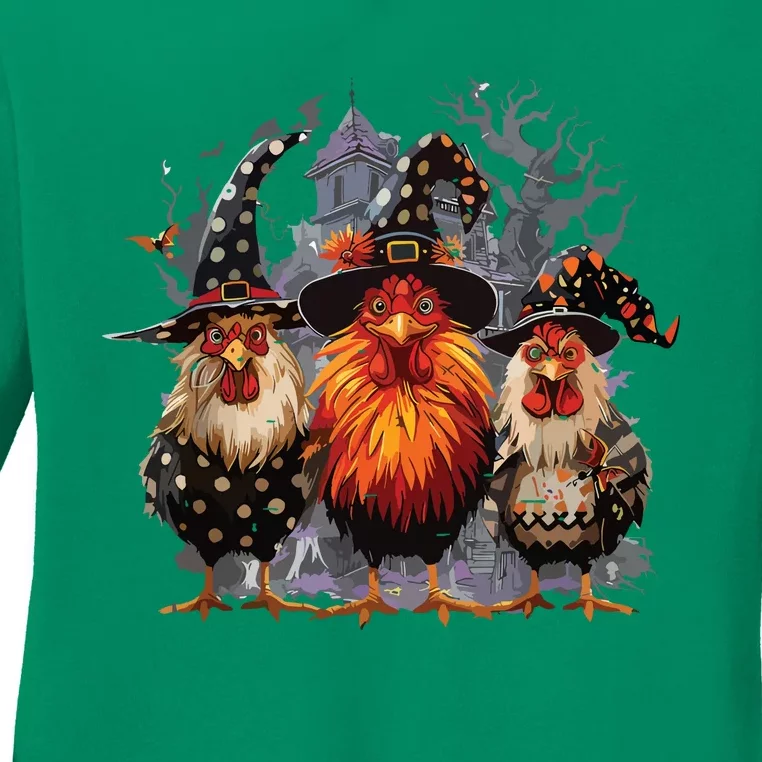 Funny Chicken Halloween Costume Spooky Season Chickens Witch Ladies Long Sleeve Shirt