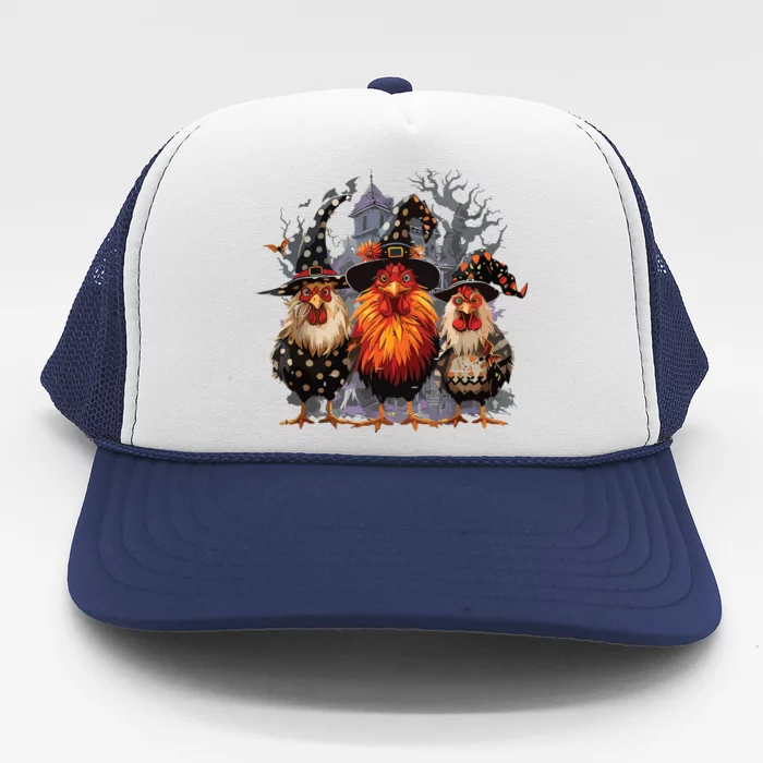 Funny Chicken Halloween Costume Spooky Season Chickens Witch Trucker Hat