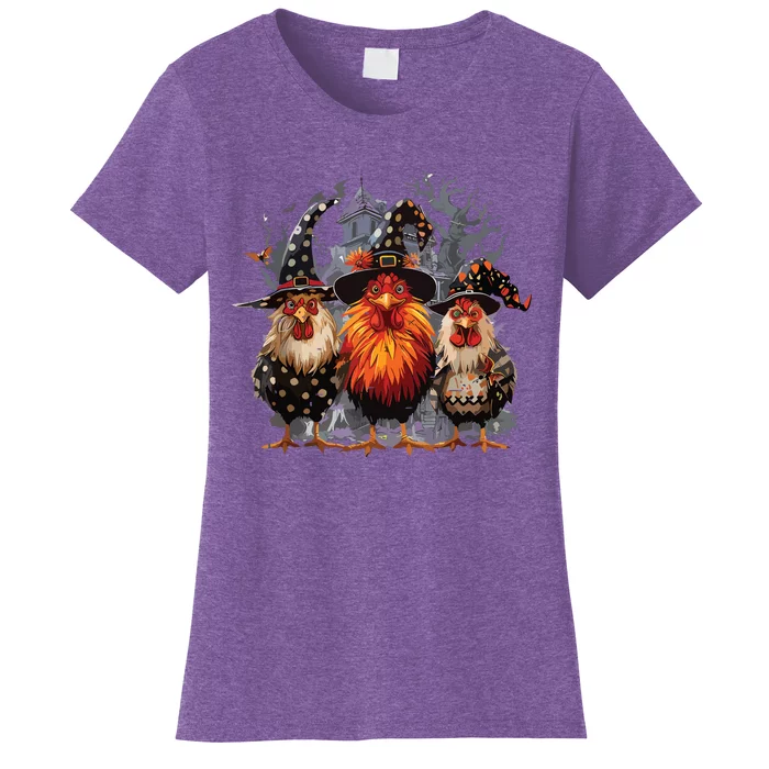 Funny Chicken Halloween Costume Spooky Season Chickens Witch Women's T-Shirt