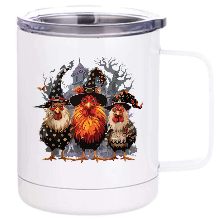 Funny Chicken Halloween Costume Spooky Season Chickens Witch Front & Back 12oz Stainless Steel Tumbler Cup