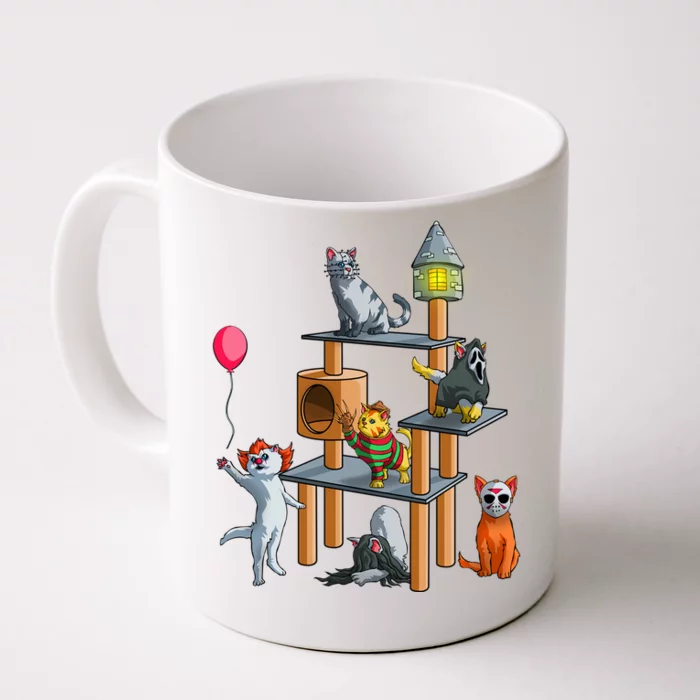 Funny Cat Horror Movies Cute Halloween Front & Back Coffee Mug