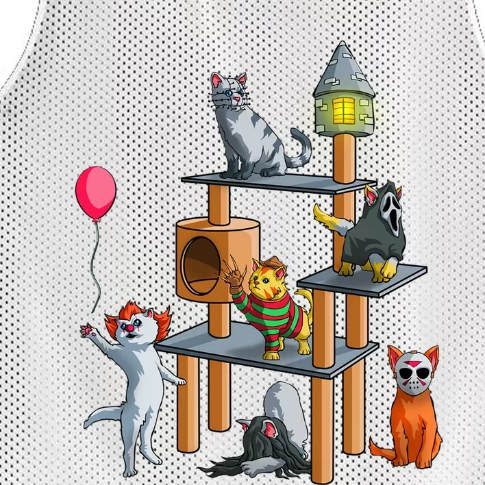 Funny Cat Horror Movies Cute Halloween Mesh Reversible Basketball Jersey Tank