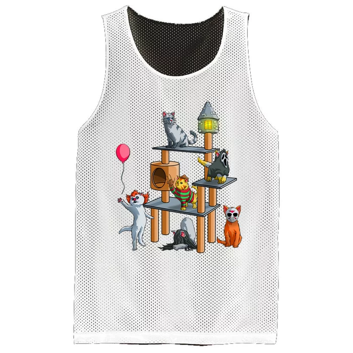 Funny Cat Horror Movies Cute Halloween Mesh Reversible Basketball Jersey Tank