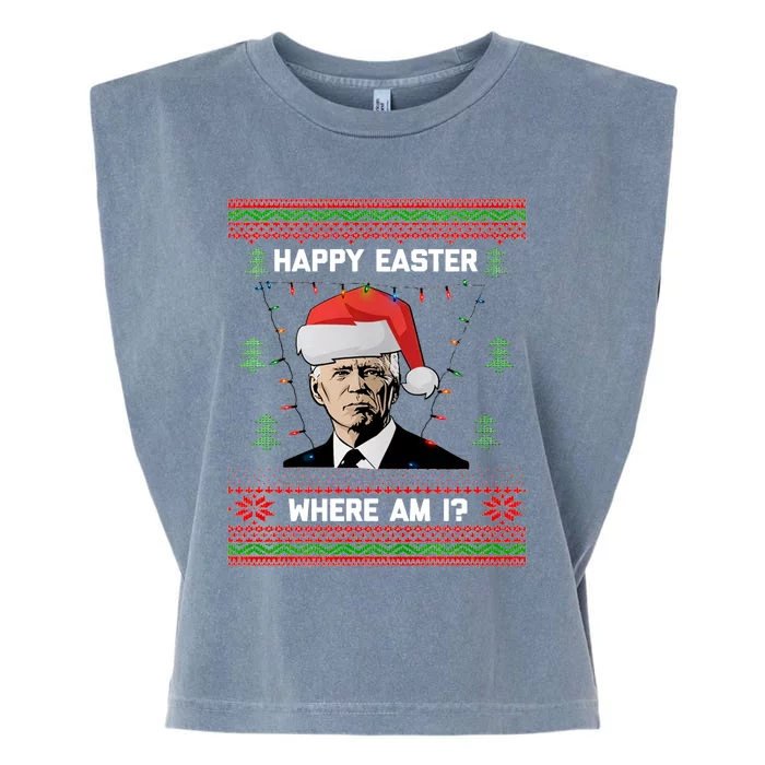 Funny Christmas Happy Easter Where Am I Joe Biden Meaningful Gift Garment-Dyed Women's Muscle Tee