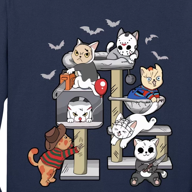 Funny Cat Horror Movies Cute Halloween Cat Lovers Matching Long Sleeve Shirt