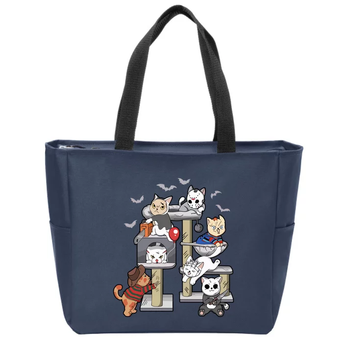 Funny Cat Horror Movies Cute Halloween Cat Lovers Matching Zip Tote Bag