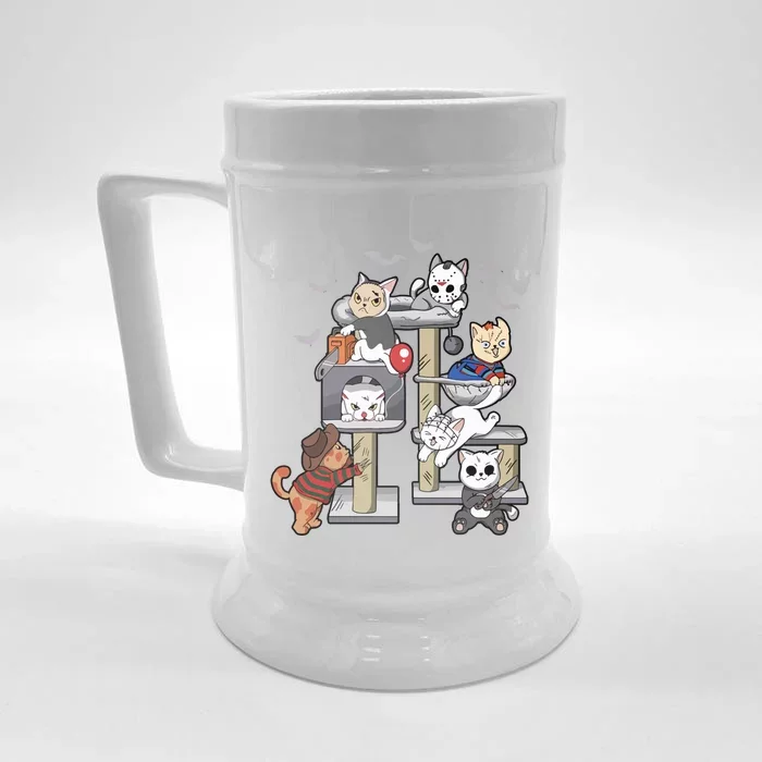 Funny Cat Horror Movies Cute Halloween Cat Lovers Matching Front & Back Beer Stein