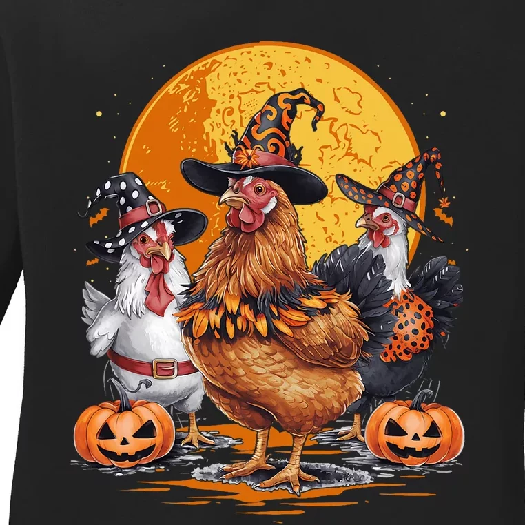 Funny Chicken Halloween Costume Spooky Season Chickens Witch Ladies Long Sleeve Shirt