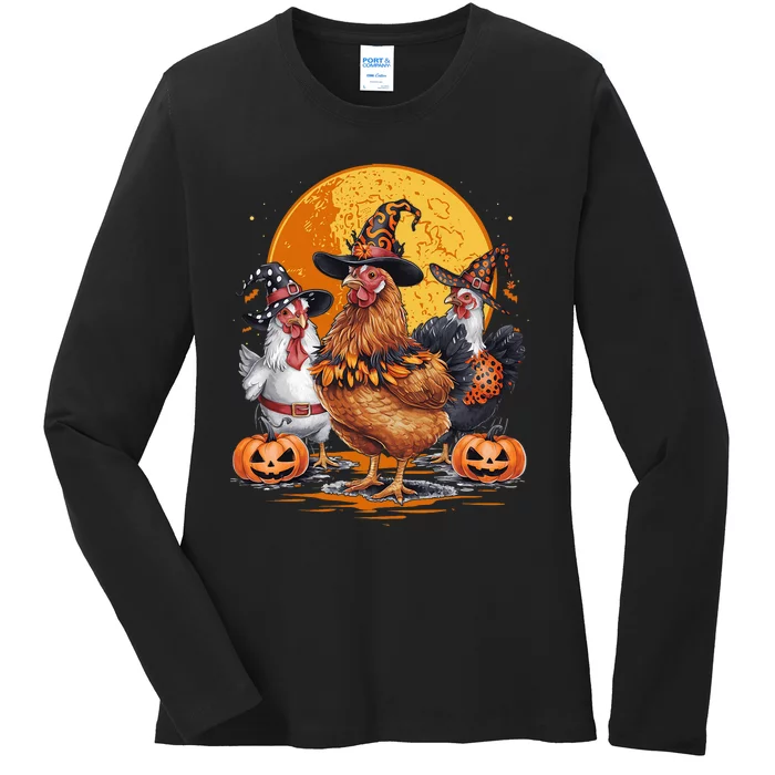 Funny Chicken Halloween Costume Spooky Season Chickens Witch Ladies Long Sleeve Shirt