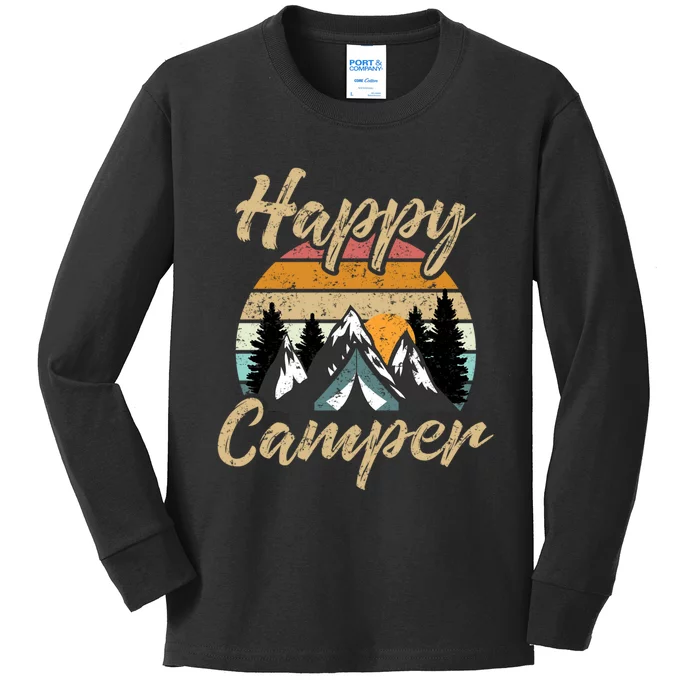 Funny Camping Hiking Lover Present Happy Camper Gift Kids Long Sleeve Shirt