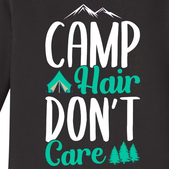 Funny Camp Hair Don't Care Baby Long Sleeve Bodysuit