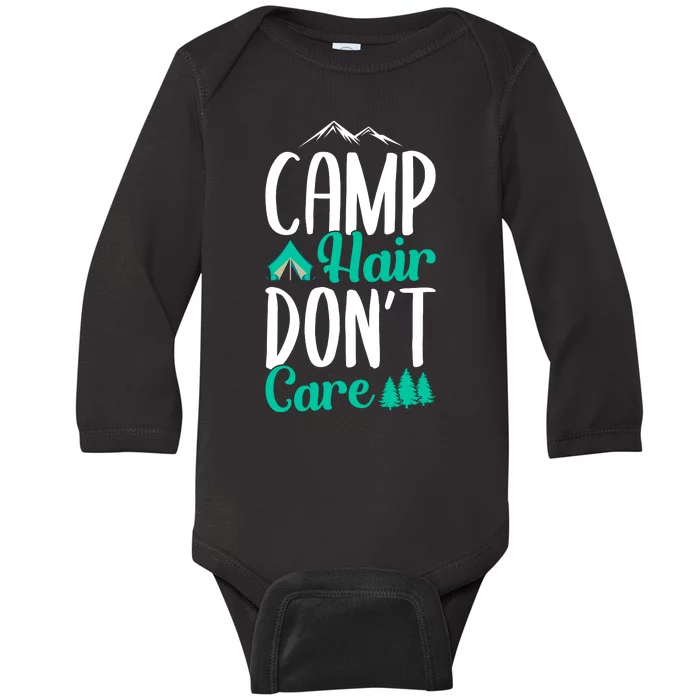 Funny Camp Hair Don't Care Baby Long Sleeve Bodysuit