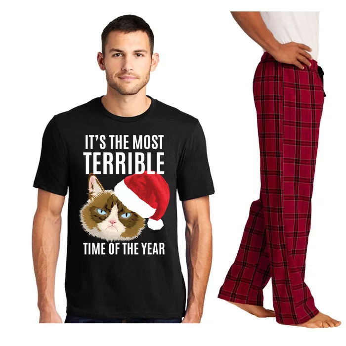 Funny Cat Hates Christmas Most Terrible Time Of The Year Gift Pajama Set