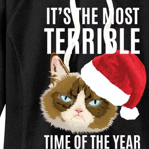 Funny Cat Hates Christmas Most Terrible Time Of The Year Gift Women's Fleece Hoodie