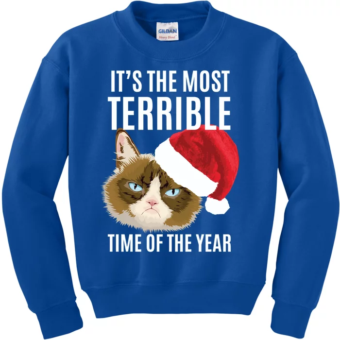 Funny Cat Hates Christmas Most Terrible Time Of The Year Gift Kids Sweatshirt