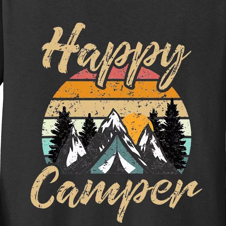 Funny Camping Hiking Lover Present Happy Camper Gift Kids Long Sleeve Shirt