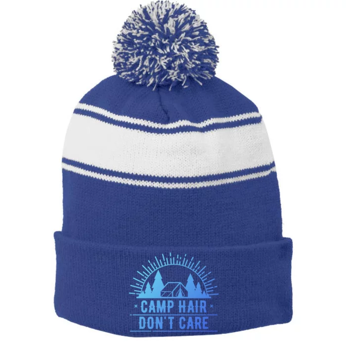 Funny Camp Hair Dont Care For Summer Camping Trips Gift Stripe Pom Pom Beanie