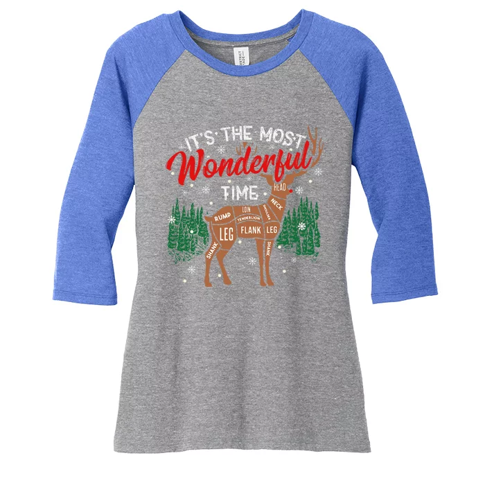 Funny Christmas Hunting Xmas Deer Hunter Reindeer Hunting Women's Tri-Blend 3/4-Sleeve Raglan Shirt