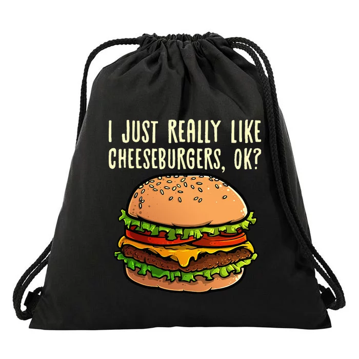 Funny Cheeseburger Hamburger Design Burger Lover Drawstring Bag