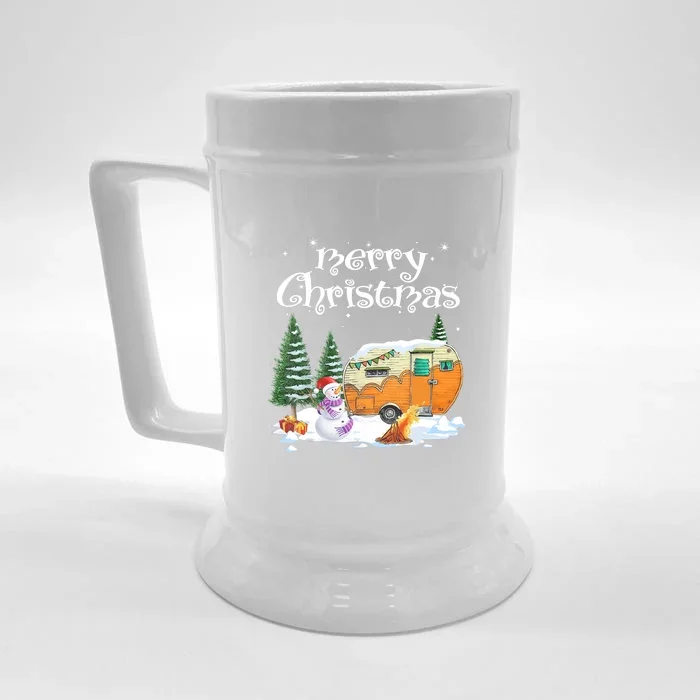 Funny Camping Happy Camper Christmas Love Camping Cute Gift Front & Back Beer Stein