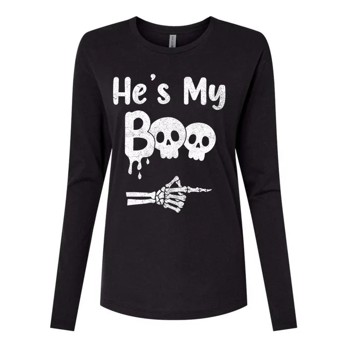 Funny Couples Halloween Matching Costumes HeS My Boo Womens Cotton Relaxed Long Sleeve T-Shirt