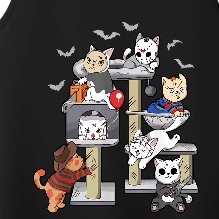 Funny Cat Horror Movies Cute Halloween Cat Lovers Matching Performance Tank