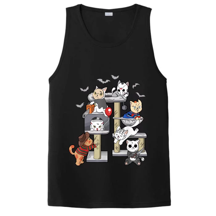 Funny Cat Horror Movies Cute Halloween Cat Lovers Matching Performance Tank