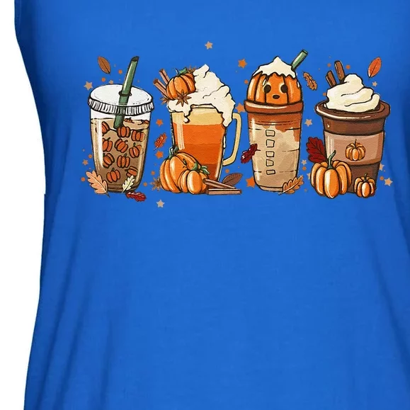 Fall Coffee Halloween Pumpkin Latte Drink Cup Spice Ladies Essential Flowy Tank