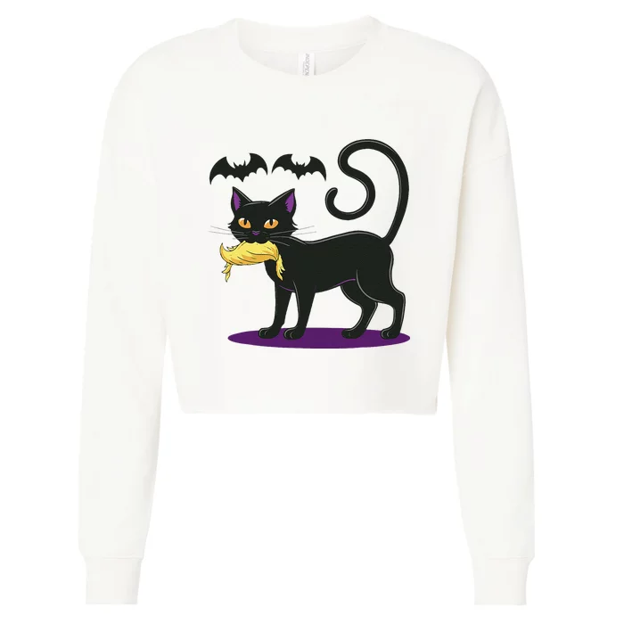 Funny Cat Halloween Voting Election 2024 Usa Cropped Pullover Crew