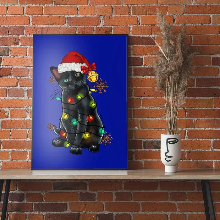 Funny Christmas Holiday Santa Black Cat Christmas Tree Light Gift Poster