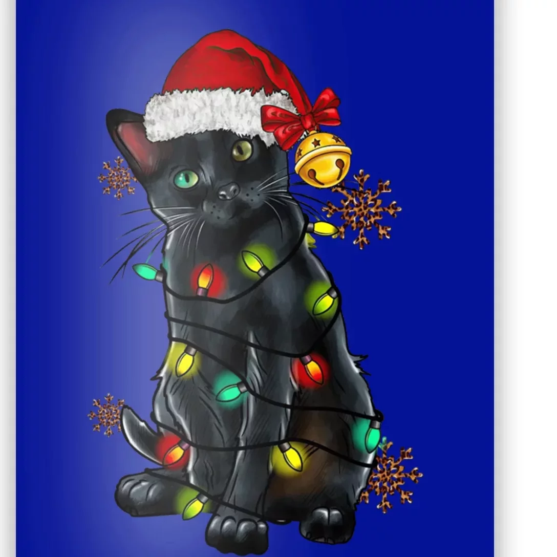 Funny Christmas Holiday Santa Black Cat Christmas Tree Light Gift Poster