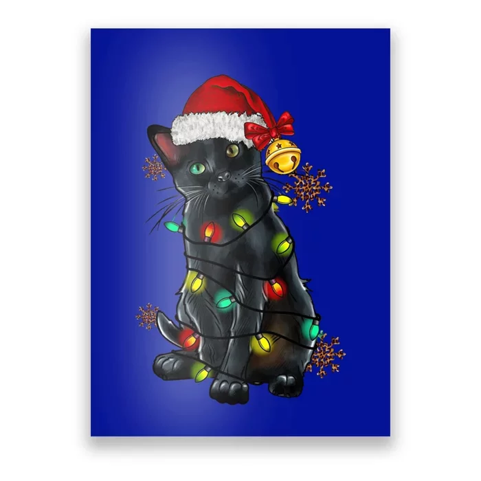 Funny Christmas Holiday Santa Black Cat Christmas Tree Light Gift Poster