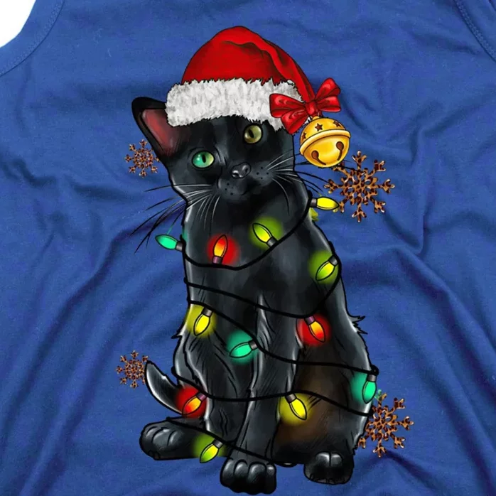 Funny Christmas Holiday Santa Black Cat Christmas Tree Light Gift Tank Top