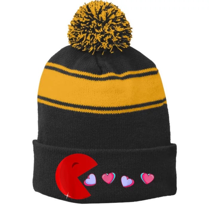 Funny Cute Hearts Valentines Day Stripe Pom Pom Beanie