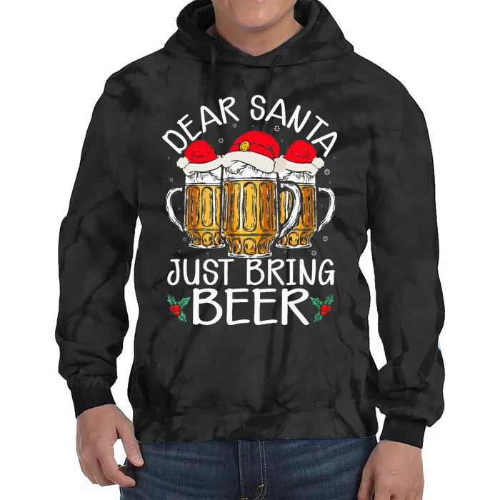 Funny Christmas Hat Dear Santa Bring Beer Festive Tie Dye Hoodie