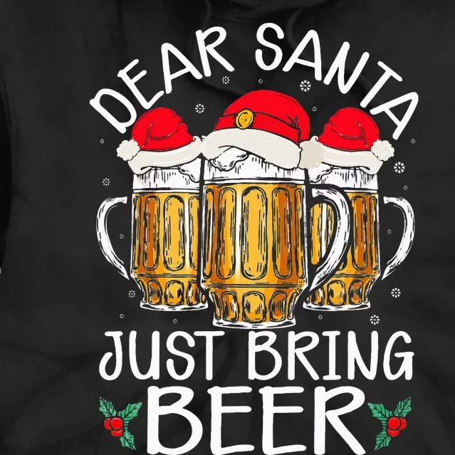 Funny Christmas Hat Dear Santa Bring Beer Festive Tie Dye Hoodie