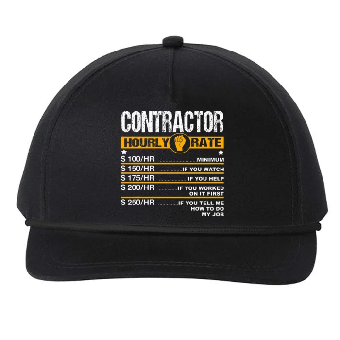 Funny Contractor Hourly Rate Handyman Labor Rates Repairman Snapback Five-Panel Rope Hat