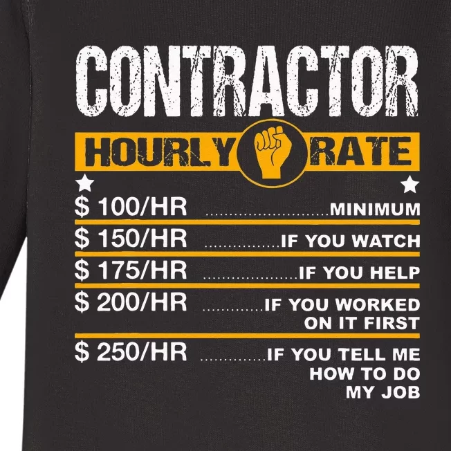 Funny Contractor Hourly Rate Handyman Labor Rates Repairman Baby Long Sleeve Bodysuit