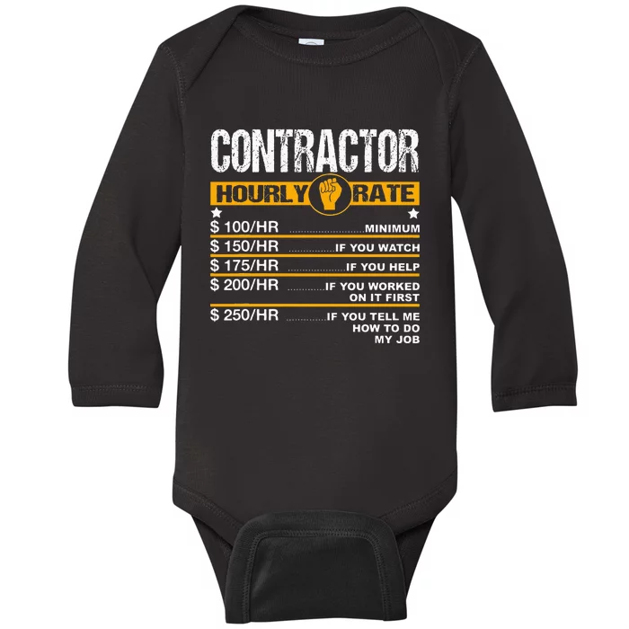 Funny Contractor Hourly Rate Handyman Labor Rates Repairman Baby Long Sleeve Bodysuit