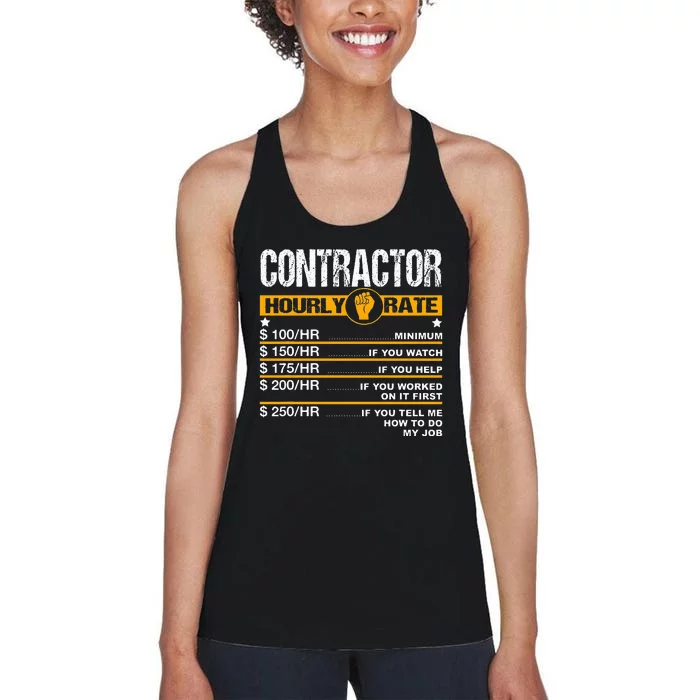 Funny Contractor Hourly Rate Handyman Labor Rates Repairman Women's Racerback Tank