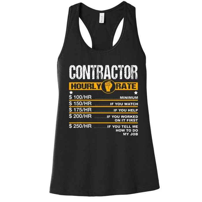 Funny Contractor Hourly Rate Handyman Labor Rates Repairman Women's Racerback Tank