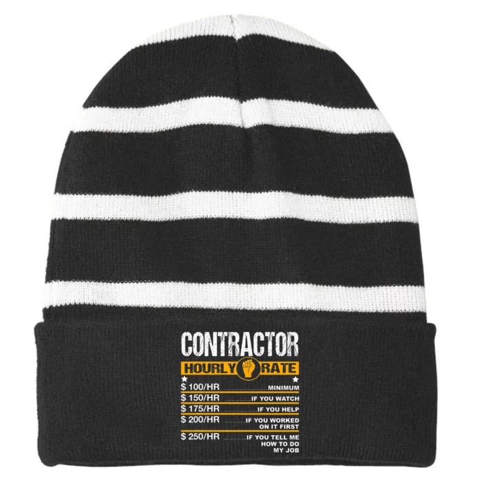 Funny Contractor Hourly Rate Handyman Labor Rates Repairman Striped Beanie with Solid Band