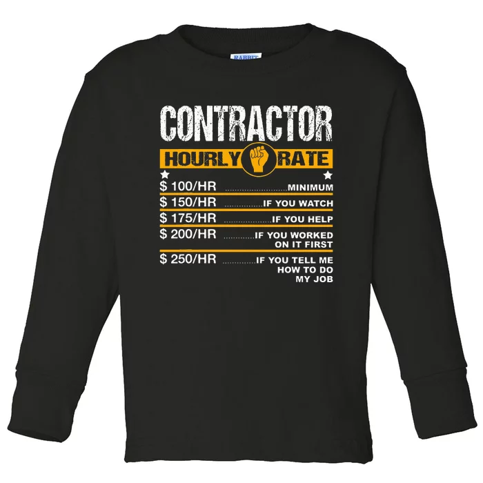 Funny Contractor Hourly Rate Handyman Labor Rates Repairman Toddler Long Sleeve Shirt