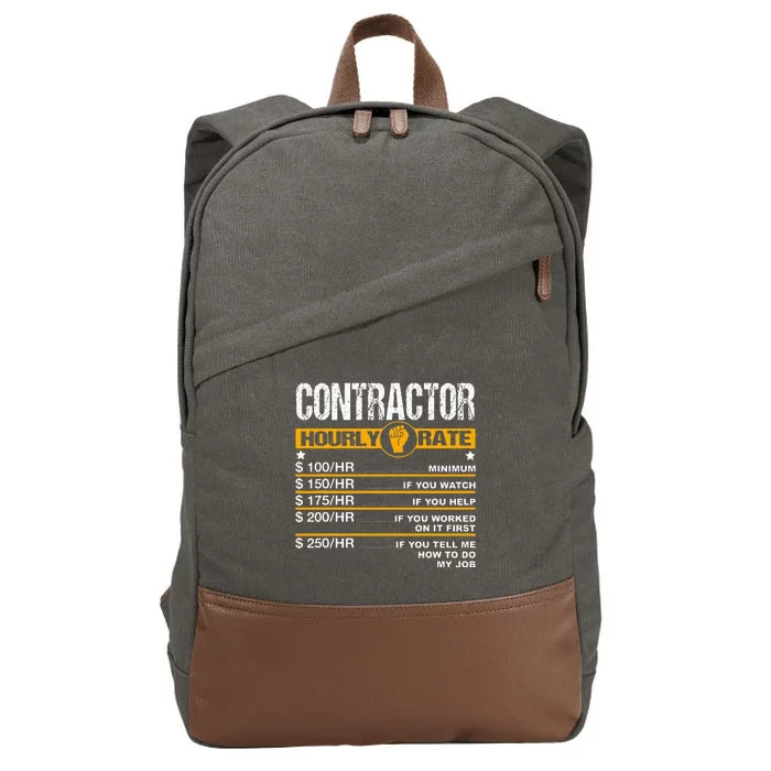 Funny Contractor Hourly Rate Handyman Labor Rates Repairman Cotton Canvas Backpack