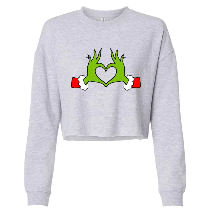 Funny Christmas Hands Making Heart Love Christmas Cropped Pullover Crew