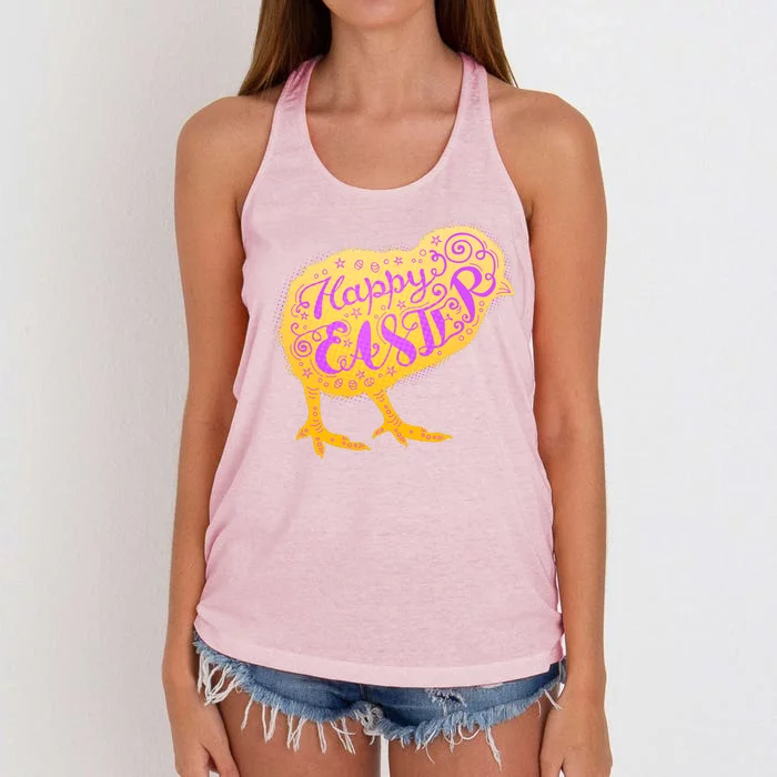 Funny Cute Happy Easter Chick Women's Knotted Racerback Tank