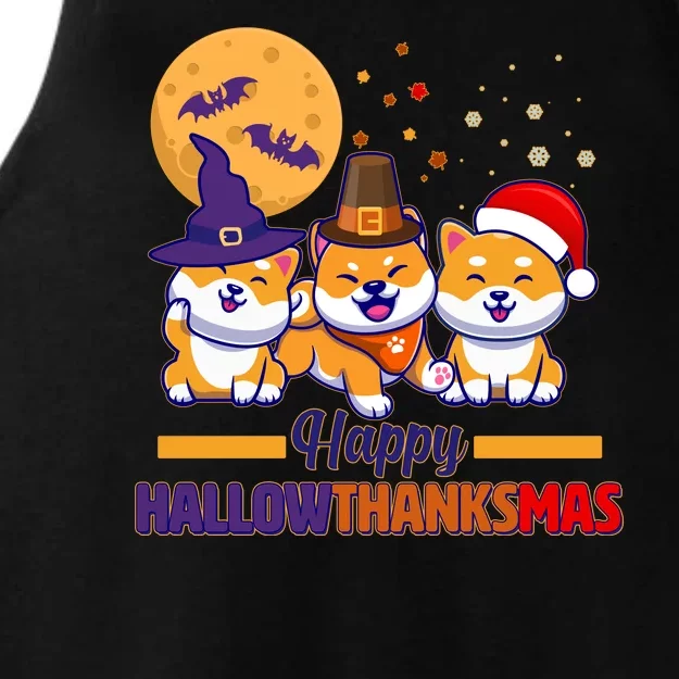 Funny Cute Happy HallowThanksMas Shiba Inu Dogs Ladies Tri-Blend Wicking Tank