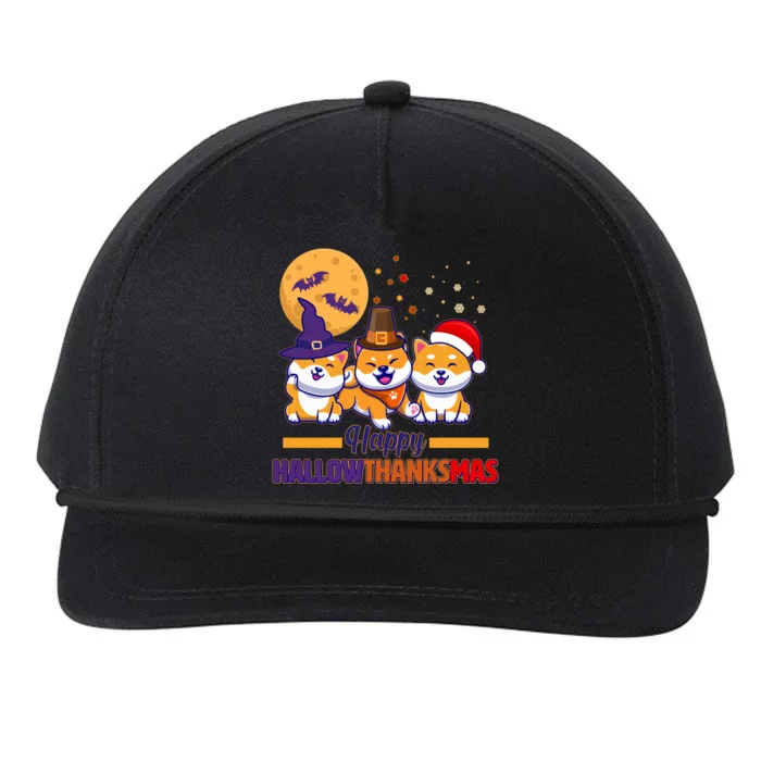 Funny Cute Happy HallowThanksMas Shiba Inu Dogs Snapback Five-Panel Rope Hat